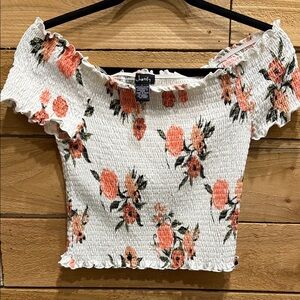 Justify White and Orange Floral Smocked Crop Top